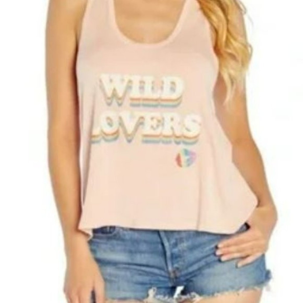 Wildfox Wild Lovers Tank Top Size XS Crystal Rose Pink scoop neck NEW